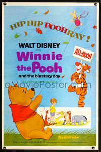 3u654 WINNIE THE POOH & THE BLUSTERY DAY 1sheet '69 A.A. Milne, Piglet flying like a kite, Tigger!