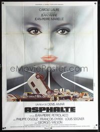 3v445 ASPHALTE French one-panel poster '81 bizarre image of cars piled up on highway & face in sky!