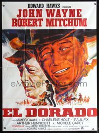 3v506 EL DORADO French 1p '66 best different art of John Wayne & Robert Mitchum by Landi!