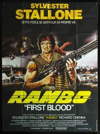 3v517 FIRST BLOOD French 1p '83 best art of Sylvester Stallone as John Rambo by Renato Casaro!