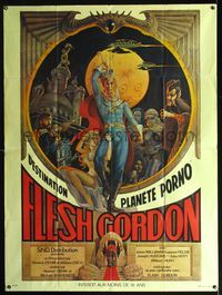 3v520 FLESH GORDON French 1panel '74 sexy sci-fi spoof, wacky erotic super hero art by George Barr!