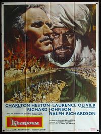 3v568 KHARTOUM French one-panel '66 art of Charlton Heston & Laurence Olivier, Cinerama adventure!