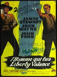 3v613 MAN WHO SHOT LIBERTY VALANCE French 1p '62 John Wayne & James Stewart by Grinsson, John Ford