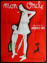 3v619 MON ONCLE French 1p R70s cool silhouette art of Jacques Tati as My Uncle, Mr. Hulot by Etaix!