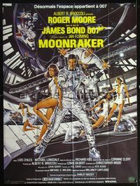3v622 MOONRAKER French one-panel poster '79 art of Roger Moore as James Bond & sexy babes by Gouzee!