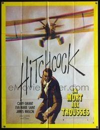 3v633 NORTH BY NORTHWEST French 1p R74 Hitchcock, art of Cary Grant chased by cropduster by Landi!