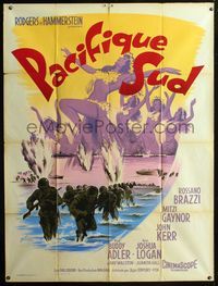 3v677 SOUTH PACIFIC French 1p '59 Rodgers & Hammerstein, best completely different art by Grinsson!