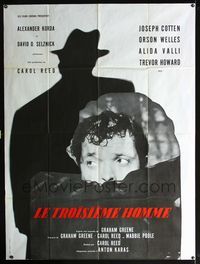 3v689 THIRD MAN French 1panel R70s different image of Orson Welles & silhouette, classic film noir!