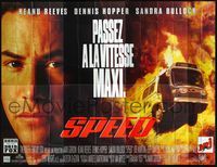 3v372 SPEED French 8p movie poster '94 super close up of Keanu Reeves & exploding bus!