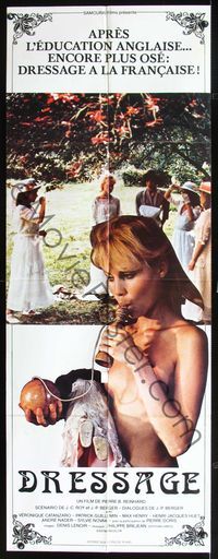 3v387 DRESSAGE French door panel movie poster '86 French comedy, bizarre image of naked girl!