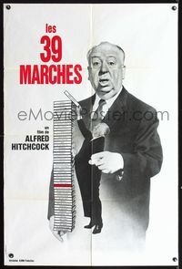 3v394 39 STEPS French 32x47 poster R70s wonderful artwork of Alfred Hitchcock c/u & full-length!