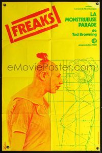 3v406 FREAKS French 31x47 R1977 Tod Browning, sideshow, image of Jenny Lee Snow, Reissuer art!