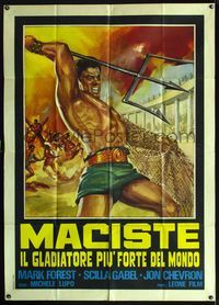 3v228 COLOSSUS OF THE ARENA Italian 1p R67 cool art of Mark Forest as Maciste with trident!