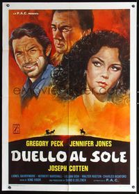 3v241 DUEL IN THE SUN Italian 1p R77 different art of Jennifer Jones, Gregory Peck & Joseph Cotten!