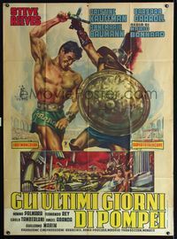 3v277 LAST DAYS OF POMPEII Italian 1p '60 art of mighty Steve Reeves in fiery summit of spectacle!