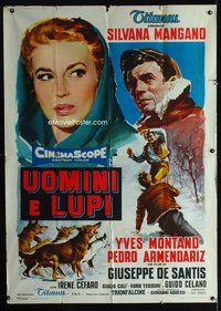 3v292 MEN & WOLVES Italian 1panel '59 Uomini e lupi, close up art of Silvana Mangano & Yves Montand!
