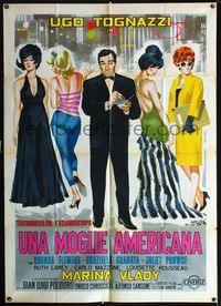 3v322 RUN FOR YOUR WIFE Italian one-panel poster '66 art of Ugo Tognazzi wife-shopping by Symeoni!