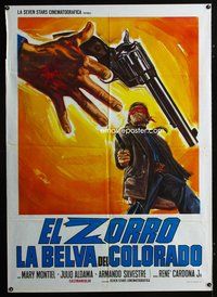 3v324 SANTO VS THE RIDERS OF TERROR Italian 1panel '70 cool art of masked man shooting man's hand!