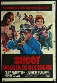 3v334 SHOOT Italian one-panel '76 art of Cliff Robertson, Ernest Borgnine & Henry Silva by Avelli!
