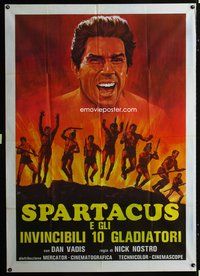 3v339 SPARTACUS & THE TEN GLADIATORS Italian 1p R80s art of Dan Vadis & his men attacking by Aller!