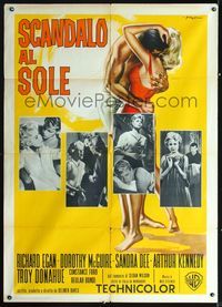 3v344 SUMMER PLACE Italian 1panel '59 different art of Sandra Dee & Troy Donahue by Sandro Symeoni!