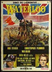 3v359 WATERLOO Italian one-panel '70 different art of Frenchmen holding tri-color flag aloft by Mos!