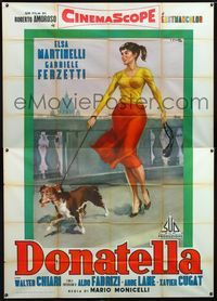 3v148 DONATELLA Italian 2p '56 artwork of sexy Elsa Martinelli walking her dog by Averado Ciriello!