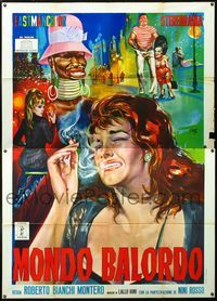 3v172 MONDO BALORDO Italian two-panel '64 really wild art of smoking girl & human oddities by Mos!