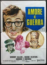 3v169 LOVE & DEATH Italian two-panel '75 many art images of Woody Allen, plus kissing Diane Keaton!
