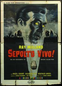 3v178 PREMATURE BURIAL Italian 2panel '62 Edgar Allan Poe, Symeoni art of Ray Milland buried alive!