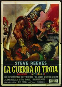 3v191 TROJAN HORSE Italian two-panel '62 great Ciriello art of Steve Reeves as muscle bound Aeneas!