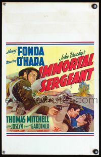 3v065 IMMORTAL SERGEANT window card '43 cool art of soldier Henry Fonda & romancing Maureen O'Hara!