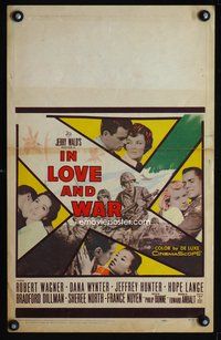 3v066 IN LOVE & WAR window card movie poster '58 U.S. Marine Robert Wagner, Dana Wynter, Jeff Hunter