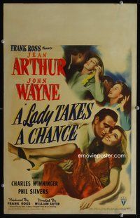 3v073 LADY TAKES A CHANCE window card '43 Jean Arthur moves west and falls in love with John Wayne!