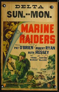 3v083 MARINE RAIDERS window card '44 artwork of Pat O'Brien & Robert Ryan with rifles & bayonets!