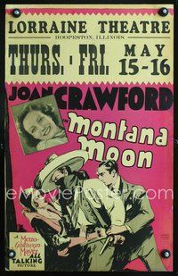 3v087 MONTANA MOON window card '30 art and photo of young Joan Crawford with western bandit!
