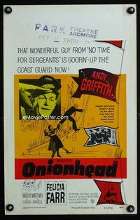 3v093 ONIONHEAD window card poster '58 Andy Griffith goofing up in the United States Coast Guard!