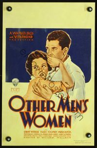 3v096 OTHER MEN'S WOMEN window card '31 great art of young sexy Mary Astor silencing Regis Toomey!