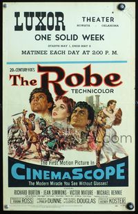 3v105 ROBE window card movie poster '53 art of Richard Burton, Jean Simmons & Victor Mature!