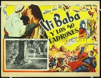 3w211 ALI BABA & THE FORTY THIEVES Mexican movie lobby card '43 Jon Hall kisses sexy Maria Montez!