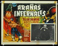 3w222 ARANAS INFERNALES Mexican movie lobby card '68 cool art of Mexican wrestler Blue Demon!