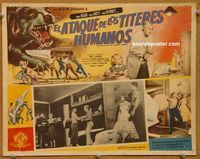 3w227 ATTACK OF THE PUPPET PEOPLE Mexican LC '58 great art of tiny people with knife attacking dog!