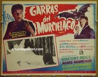 3w238 BAT Mexican movie lobby card '59 great horror image of Vincent Price, sexy fallen girl!