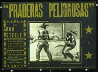 3w212 ALIAS JOHN LAW Mexican movie lobby card '35 Bob Steele, cool western saloon shootout image!