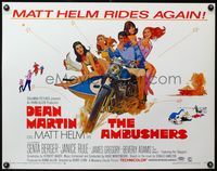 3x269 AMBUSHERS half-sheet '67 art of Dean Martin as Matt Helm with sexy Slaygirls on motorcycle!