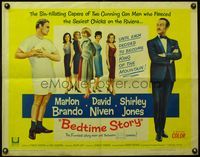 3x288 BEDTIME STORY half-sheet poster '64 Marlon Brando, David Niven, Shirley Jones & 4 other babes!