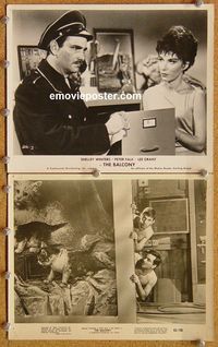 3y291 BALCONY 2 8x10s '63 wacky image of Peter Falk & Leonard Nimoy hiding behind huge cat painting!