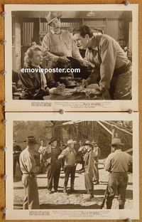3y311 BELLS OF SAN ANGELO 2 8x10s '47 great images of Roy Rogers & Dale Evans held at gunpoint!