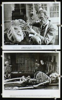 3y372 CREEPING FLESH 2 8x10 movie stills '72 two great images of Peter Cushing w/bizarre skeleton!