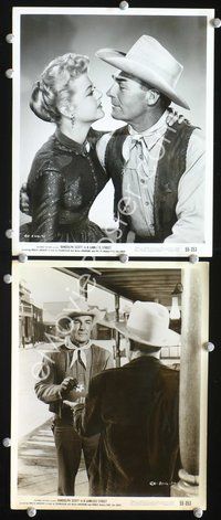 3y537 LAWLESS STREET 2 8x10 stills '55 romantic close-up of cowboy Randolph Scott & Angela Lansbury!